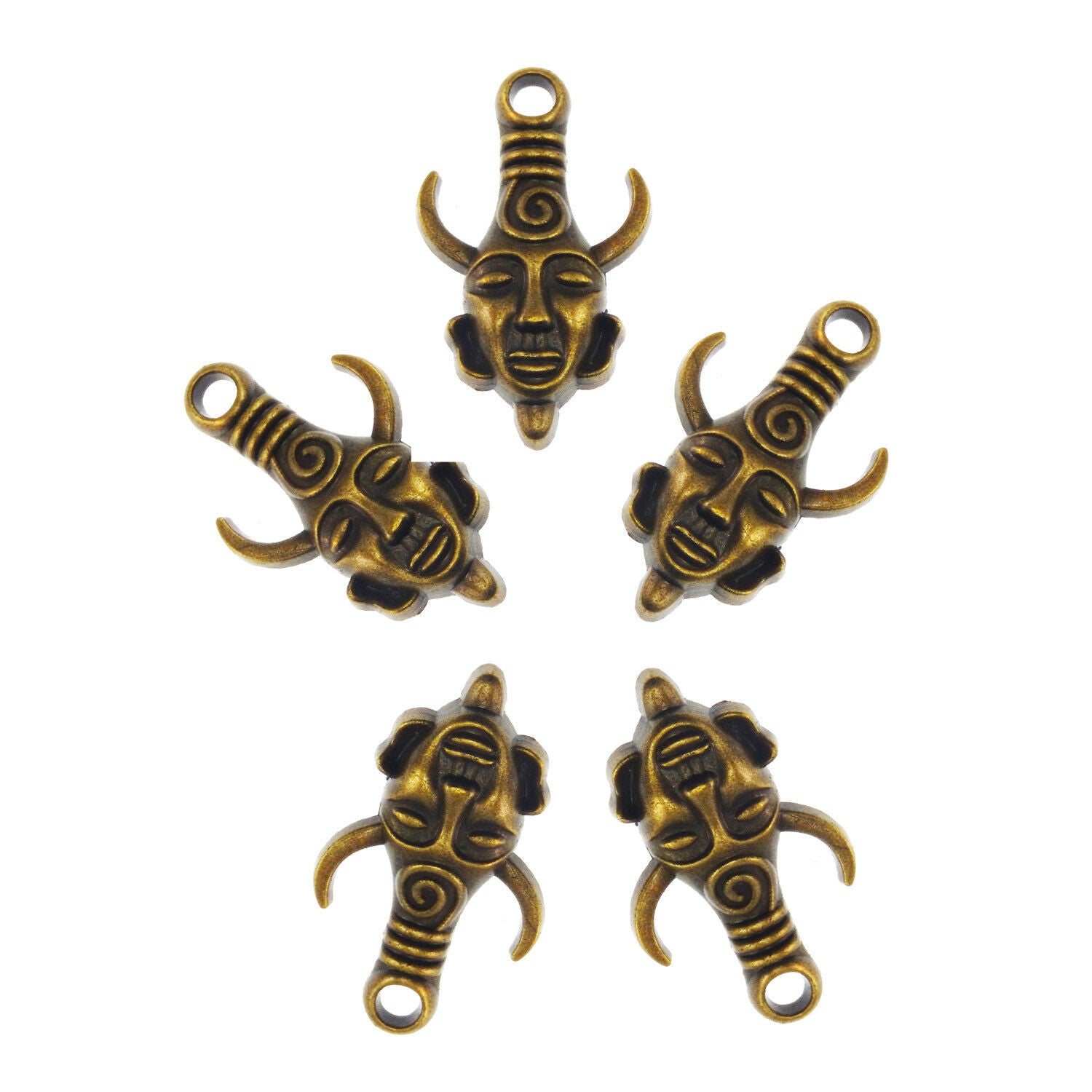Antiqued Style Bronze Tone Alloy Man Head Horn Pendant Charm 26*20*5mm 20PCS