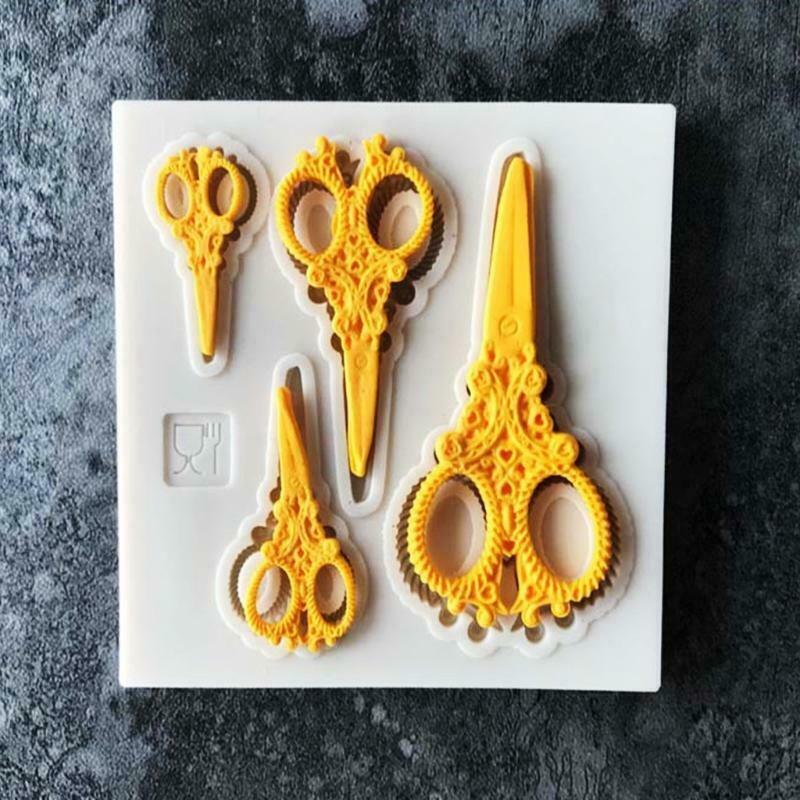 4 Cavities Scissors Silicone Moulds for Baking Scissors Fondants Cake Decoration