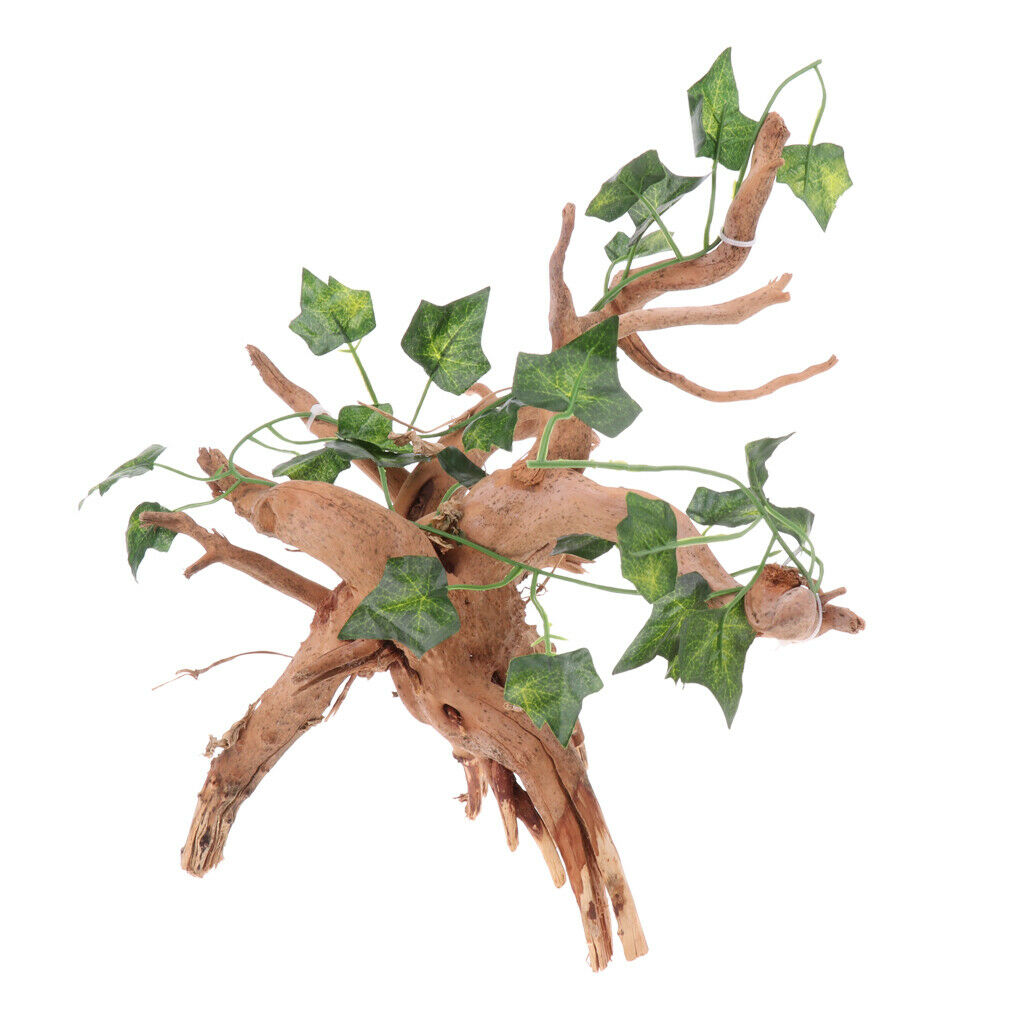 Reptile Vivarium Wood  with Realistic Ivy Vine Plant Decoration Ornament-