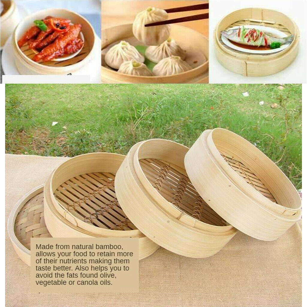 2PCS Chinese Handmade Bamboo Steamer Basket Classic Rice Meat Steamer 26cm