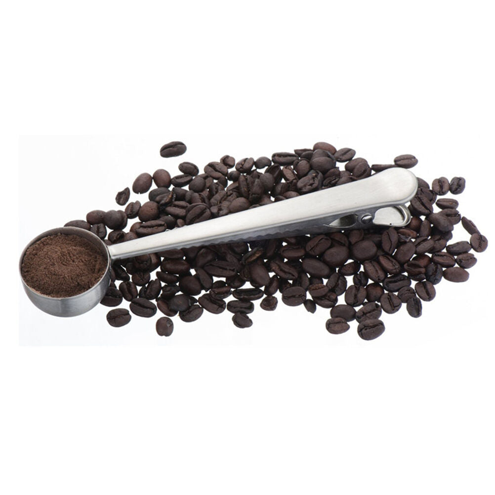 Stainless Steel Ground Coffee Measuring Spoon Scoop With Bag Sealing Clip .l8