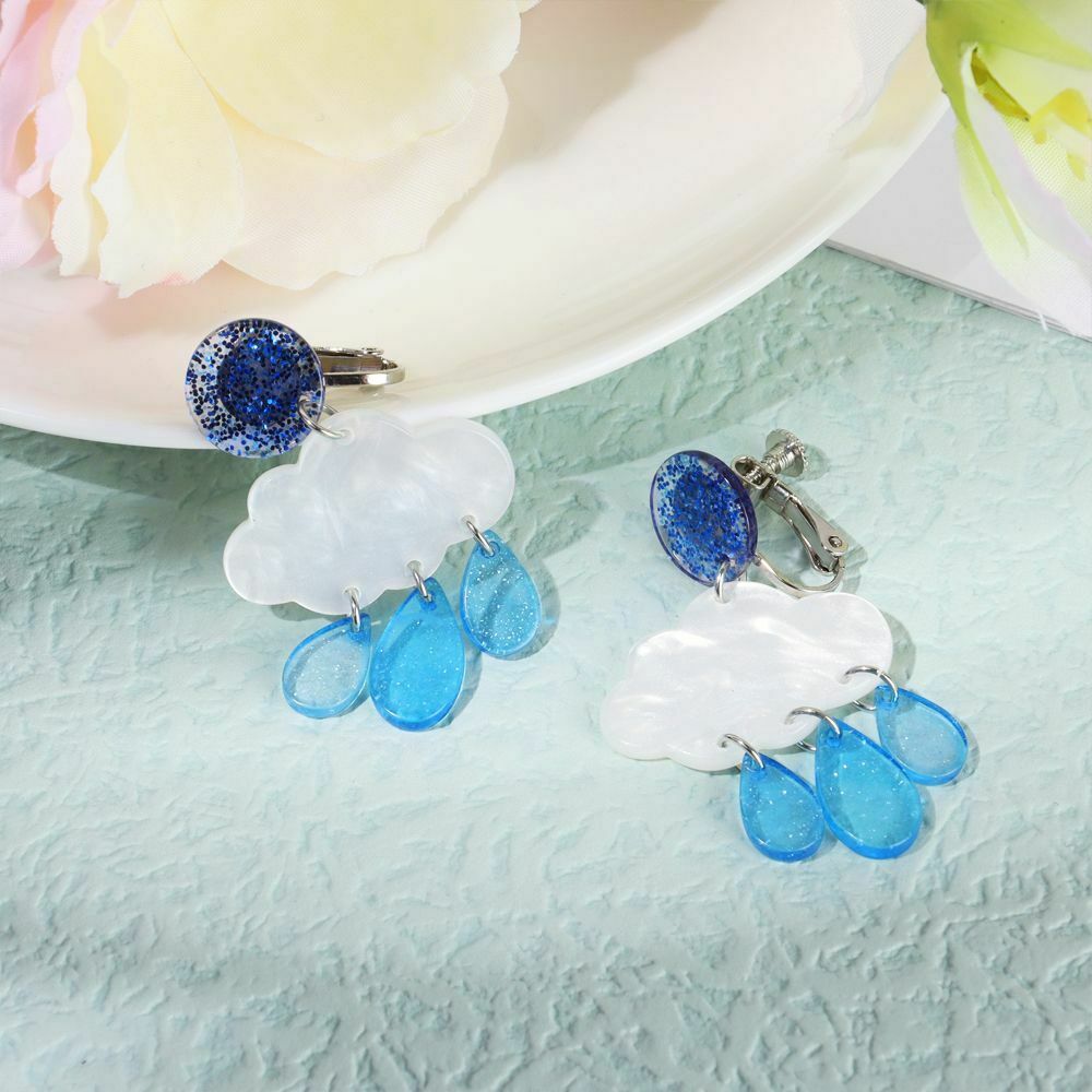 Ear Clip Fashion Jewelry Creative Cloud Earrings Raindrop Short Acrylic