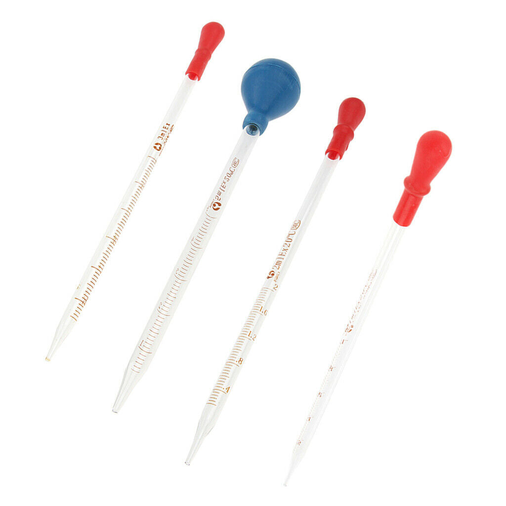 4 PCS 1ml 2ml 3ml 5ml Glass Pipette with Rubber   Lab Chemistry Dropper School