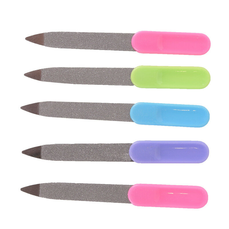 5pcs Plastic Handle Metal Double Sided Nail Files Manicure Pedicure Tool RGJCDD