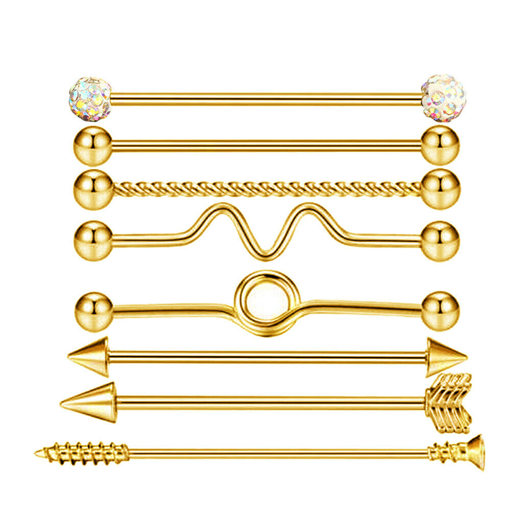 2 Sets 16pcs Industrial Piercing Ball Barbell Ear Bar Earring Women Jewelry