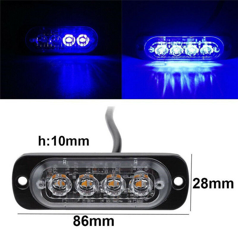 4LED 4W Bar Car Truck Strobe Flash Emergency Warning Light Lamp 12V- 24V Blu Tt