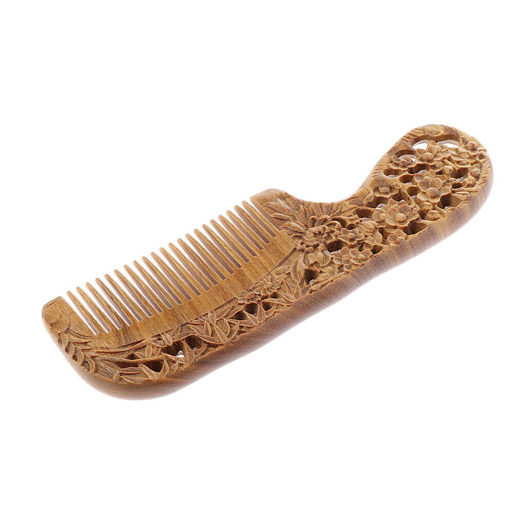 Flower Carved Regular Teeth No-static Comb Sandalwood Hair Wood Comb Massage