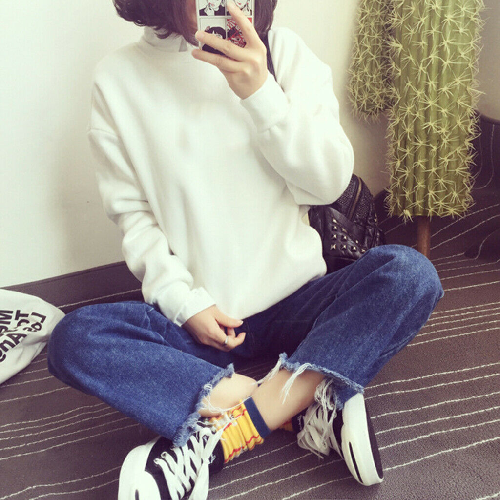 Unisex Crewneck Fleece Sweatshirt Plain Pullover Crew Neck Jumper Yellow 4XL