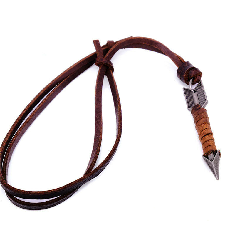 Unique Creative Arrow Pendant Unisex Retro Long Chain Leather Rope Necklac.l8