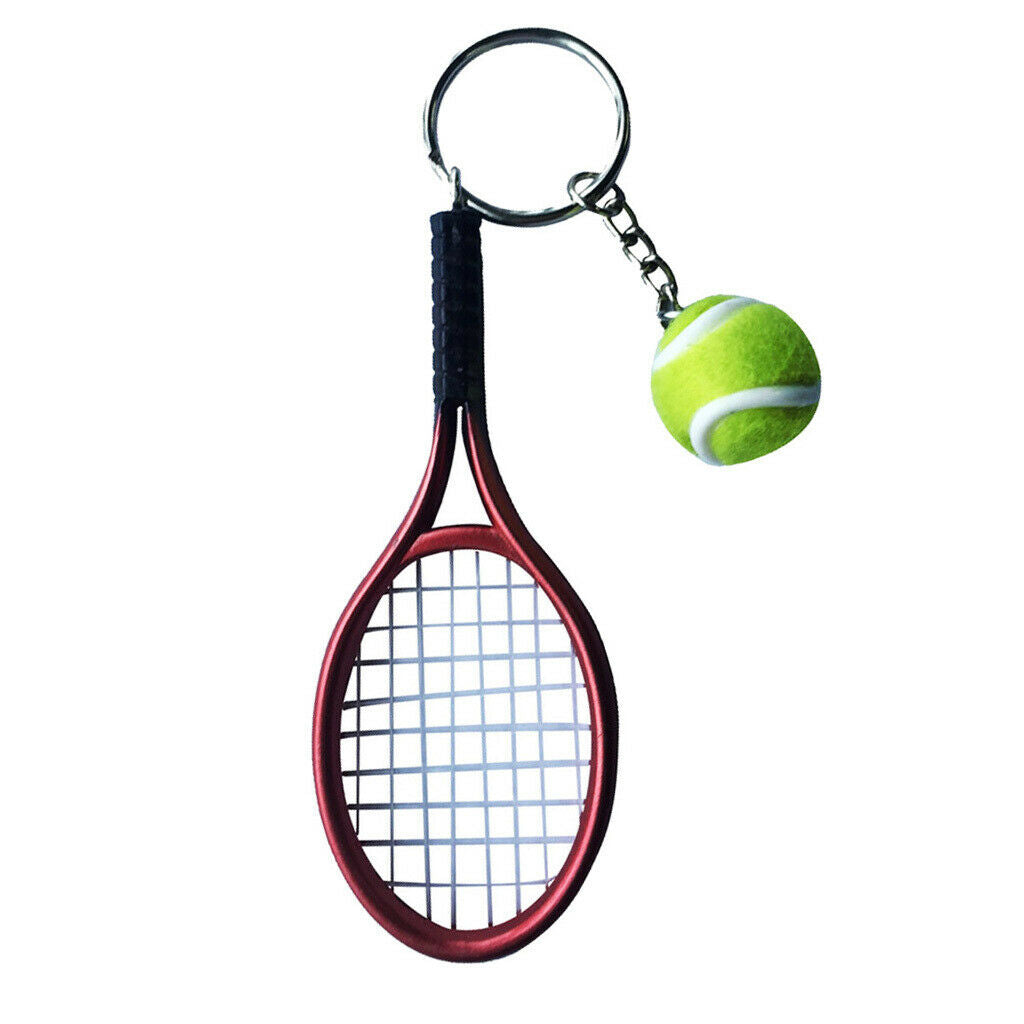 2x Small Tennis Ball Racket Pendant Key Ring Creative Gift For Family Friend