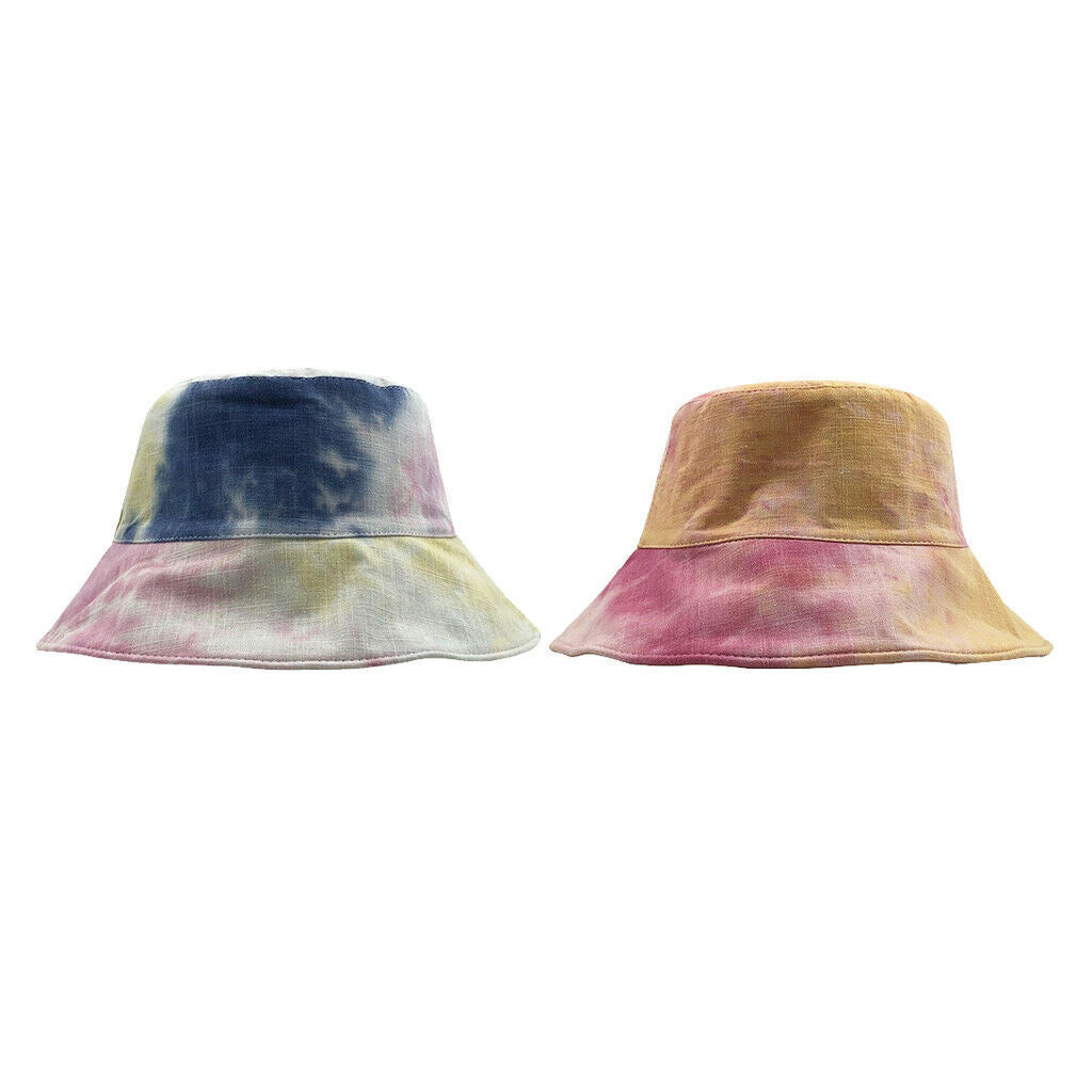2 Pcs Womens Stylish Tie Dye Bucket Hat Outdoor Beach UV Protection Sun Hat