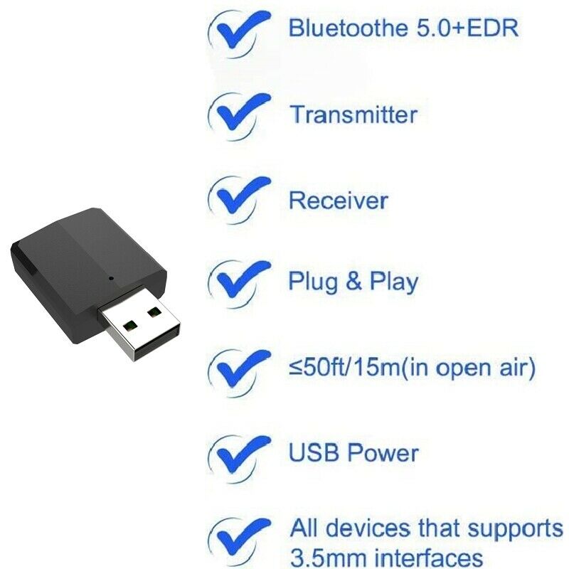 Bluetooth Receiver Transmitter 3 In1 Adapter Bluetooth 5.0 +EDR PC Free Audio D9
