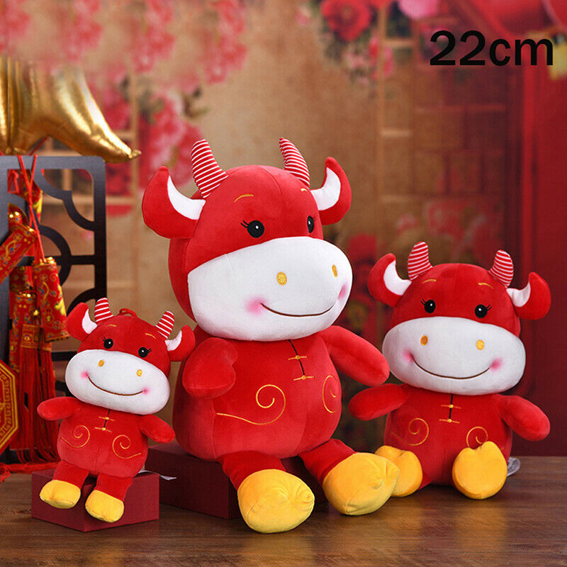 22cm 2021 New Year Chinese Zodiac Ox Cattle Plush Toys Cute Red Cow Masco.l8