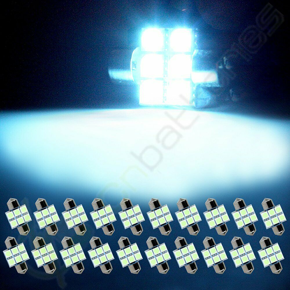 20x Interior Festoon 31mm 6-SMD-5050 Car LED Dome Trunk Light Bulbs Ice Blue 12V