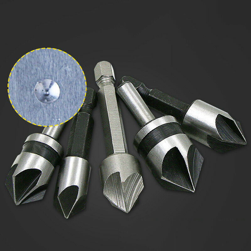 5PC COUNTERSINK TOOL BIT SET COUNTER SINK FOR STEEL METAL WOOD PLASTIC ALUMINUM