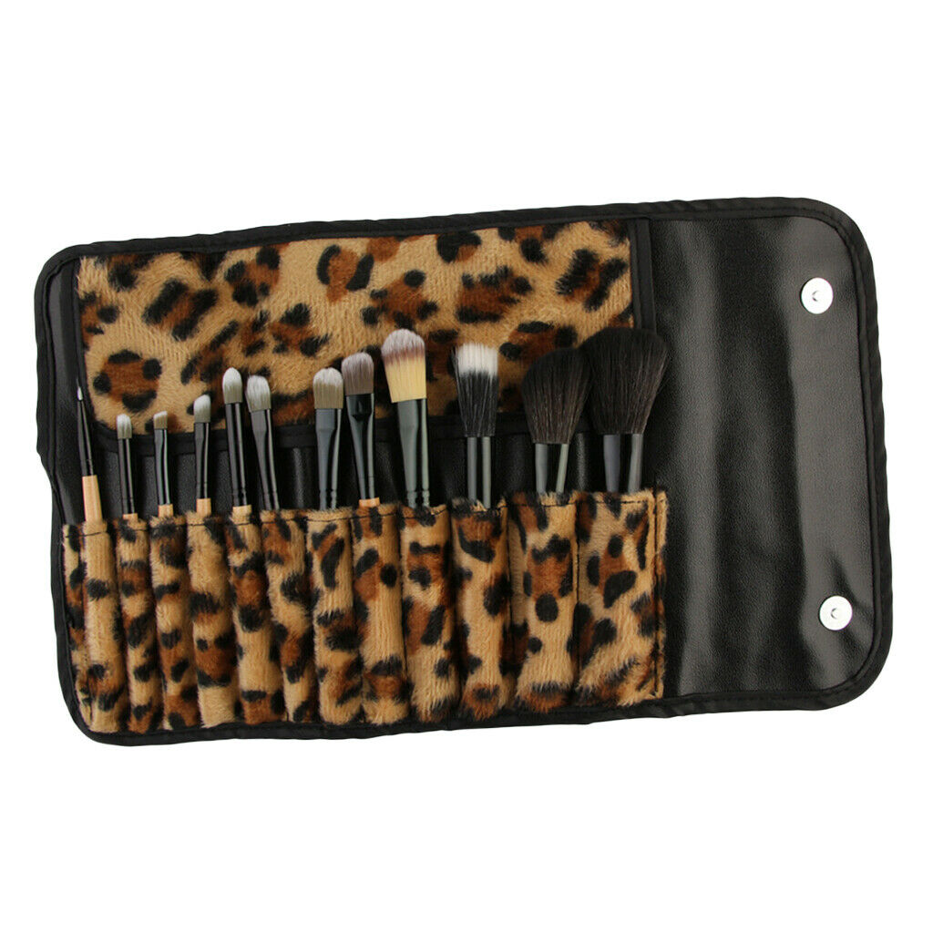 12Pcs Makeup Brushes Set Foundation Blush Eyeshdow Lip Brush Leopard Pouch