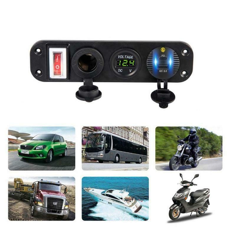 4in1 12V Car QC3.0 USB Type C PD Fast Charger Socket Panel LED Voltmeter Switch