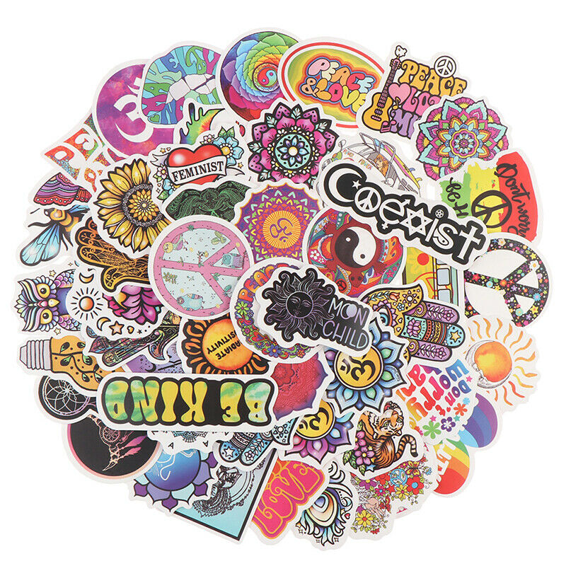 50x Retro Hippies Love And Peace Stickers For Motorcycle Luggage Skateboa.l8