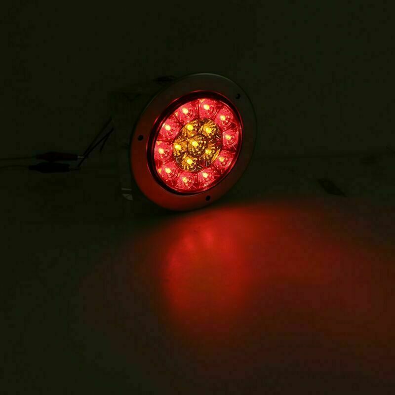 4X 4inch Tail Light Round Red Amber Truck RV Trailer Stop Brake Turn Signal Lamp