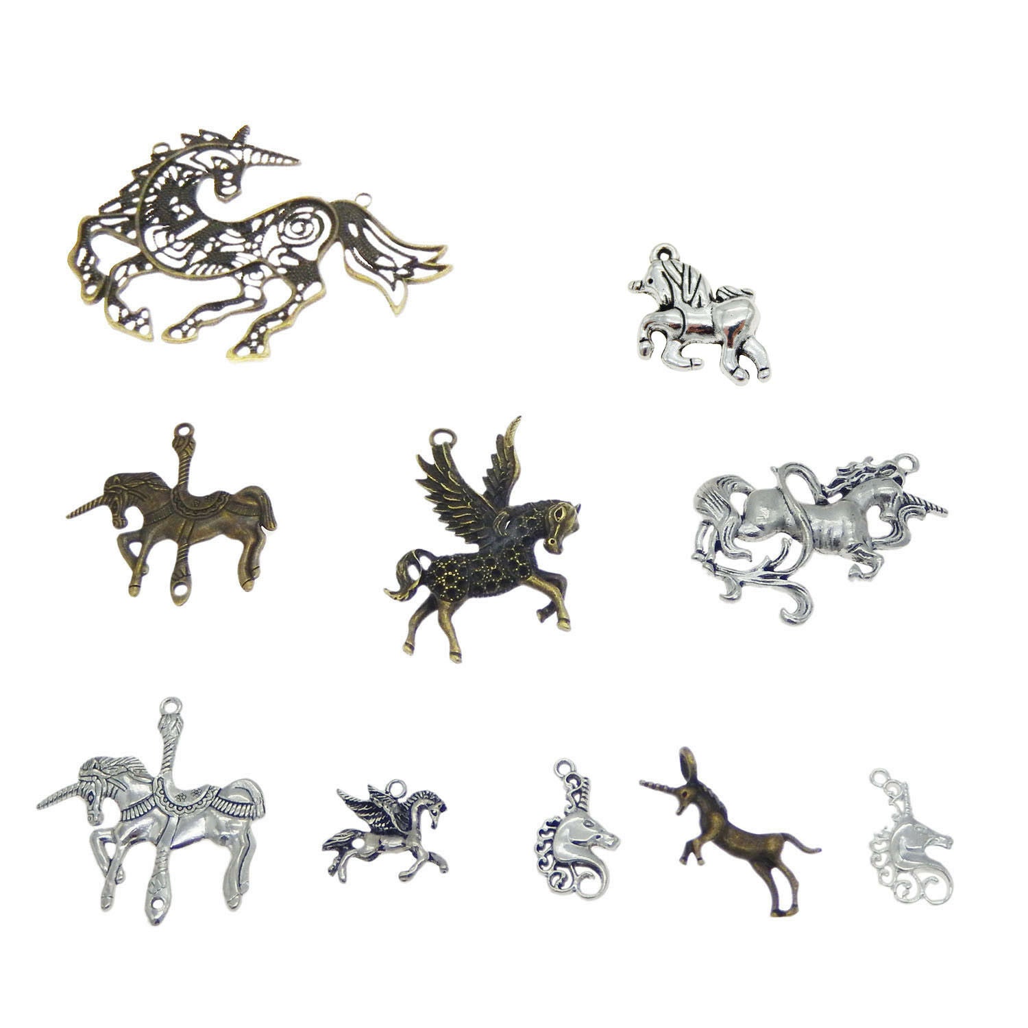 10 Mixed Metal Alloy Unicorn Charms Pendants DIY Jewelry Making Accessories