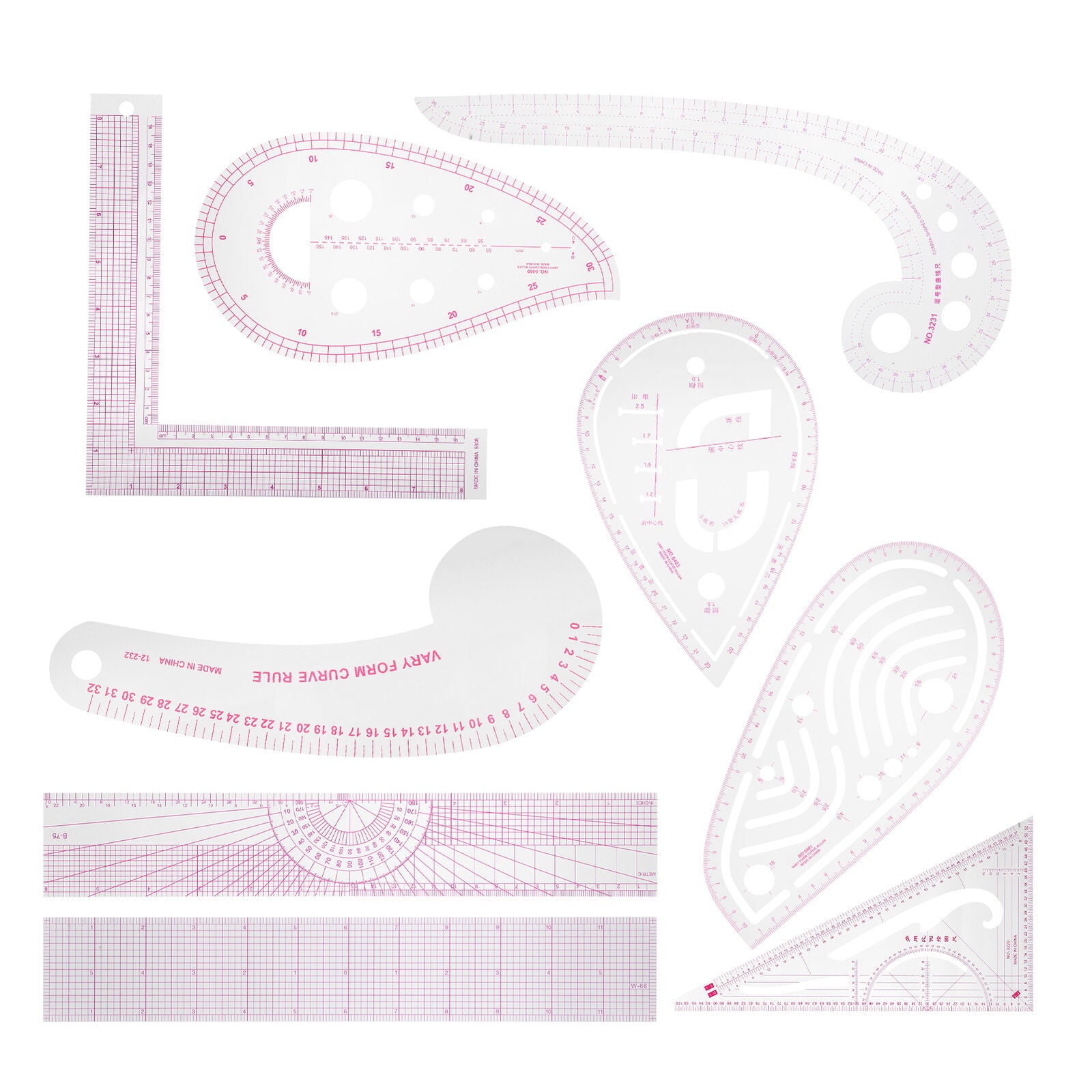 Tailor Ruler Set PVC Clothing Ruler Commas Ruler Sewing Curve Ruler 9Pcs Cutting