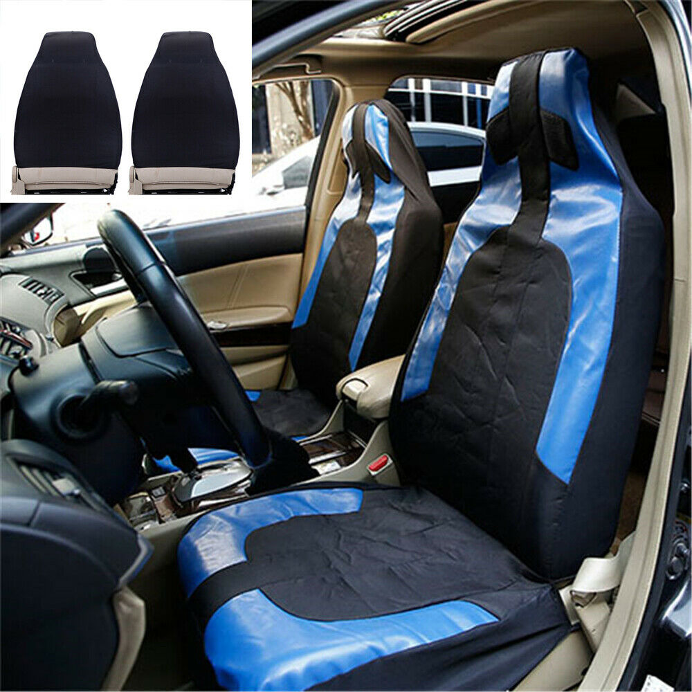 2x Black & Blue PU Leather Car Seat Covers Seat Protector For Sedans Front Seats