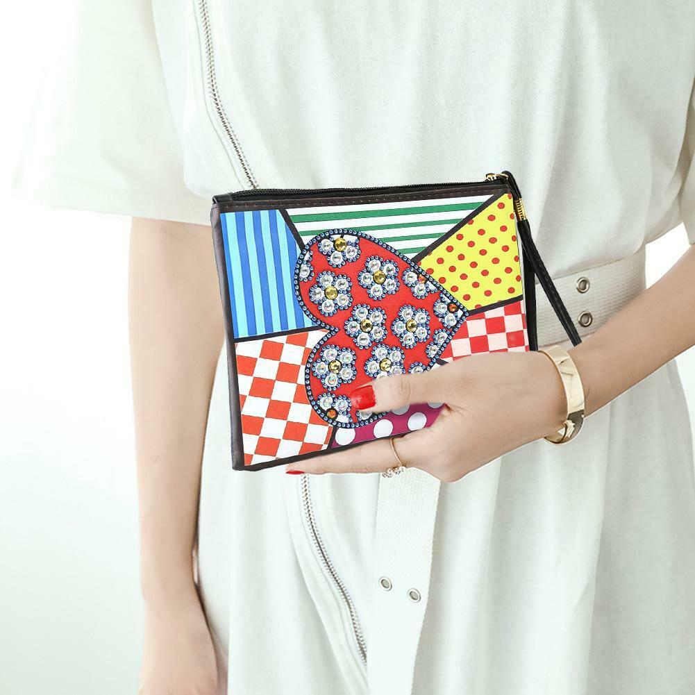 DIY Heart Special Shape Diamond Painting Women Wristlet Purse Zipper Clutch @