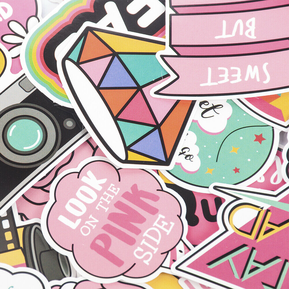 60Pcs/Set Pink Cartoon Stickers Girls Decals Skateboard Luggage Laptop Guitar