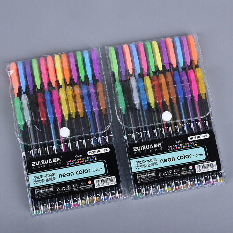 Gel Pens Set Glitter White Ink For Coloring Books Metallic Neon Colored_DD