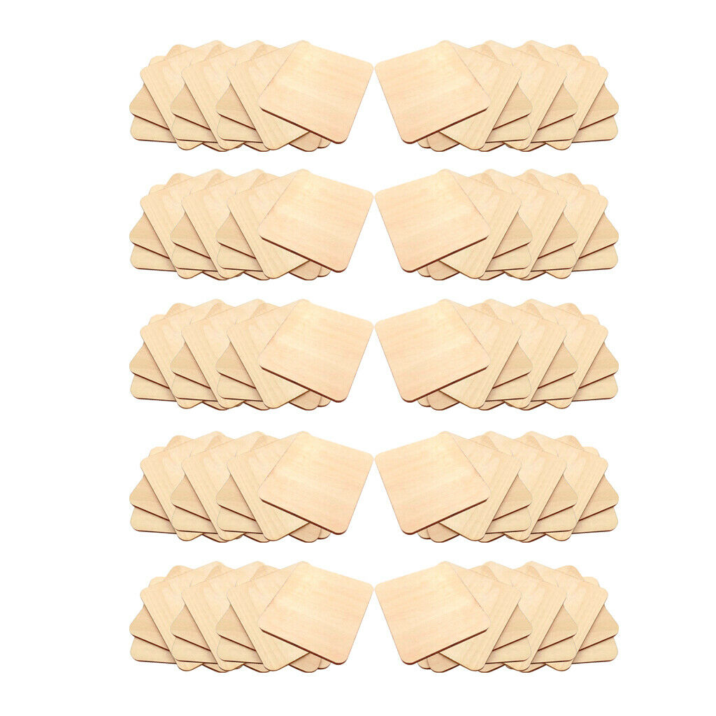 100x Square Durable Wooden Pieces Wood Board Log Slices DIY Supplies 0.8inch