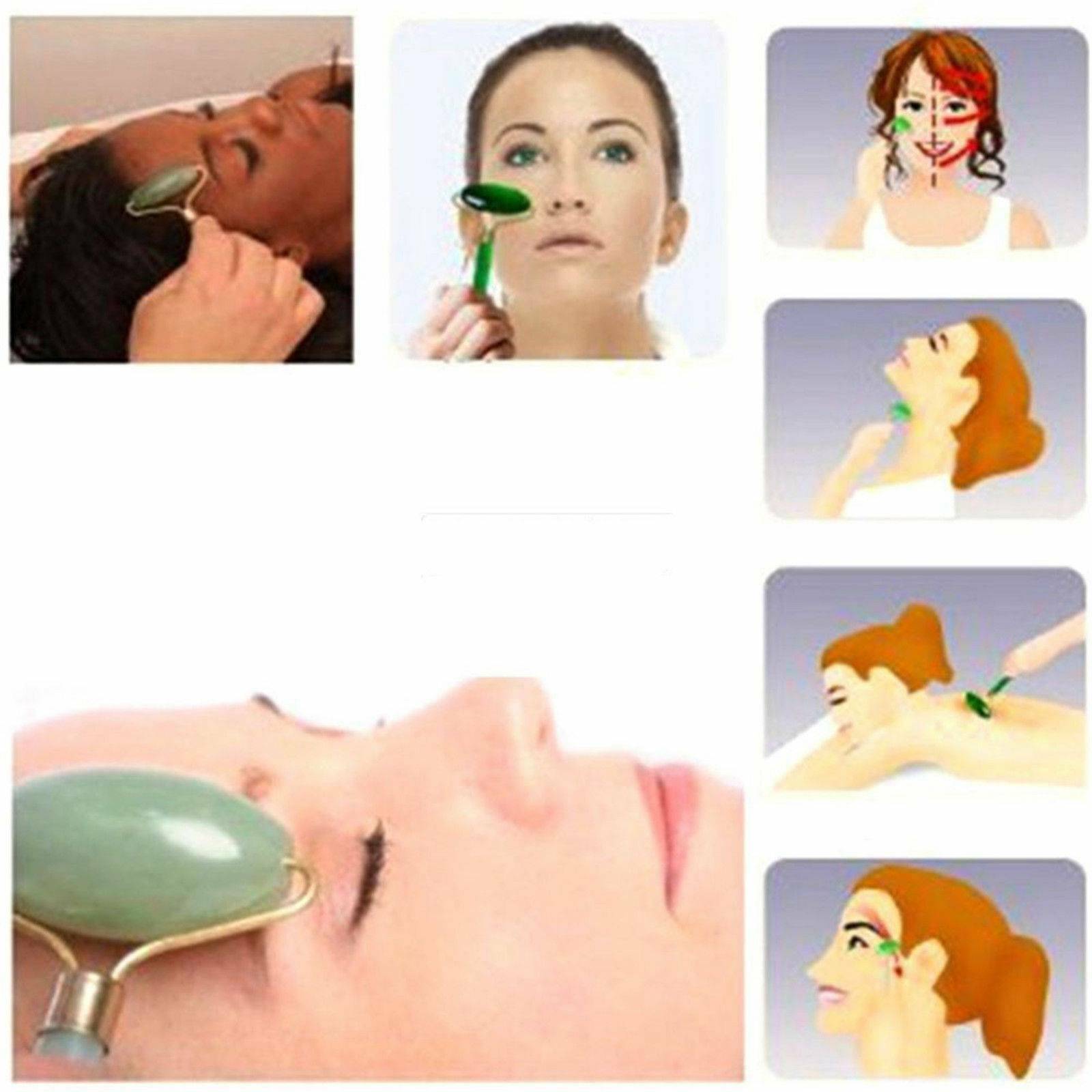 Face Massager Tool Facial Jade Stone Roller Massage Natural Rose Quartz Beauty !