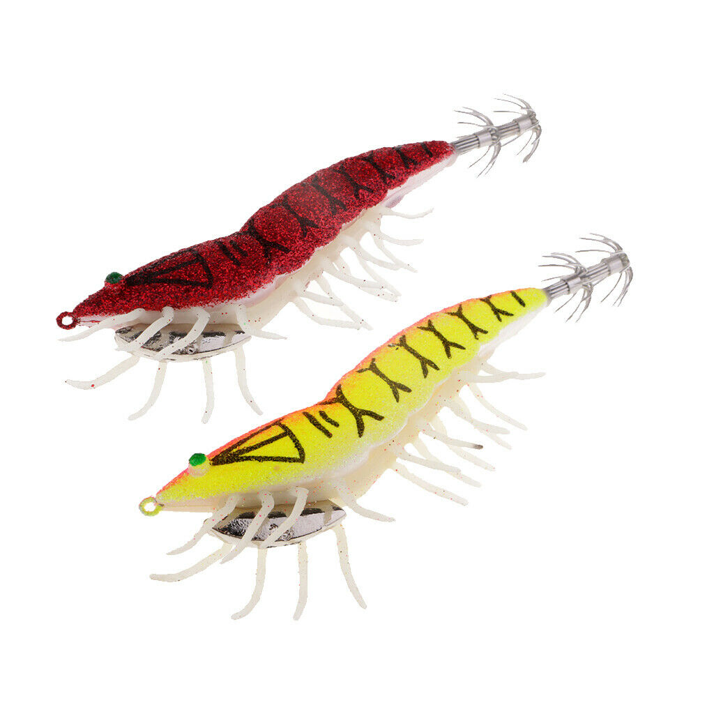 2pcs Noctilucent Shrimp Fishing Lure Prawn Bait Squid Jig Hook Night Fishing
