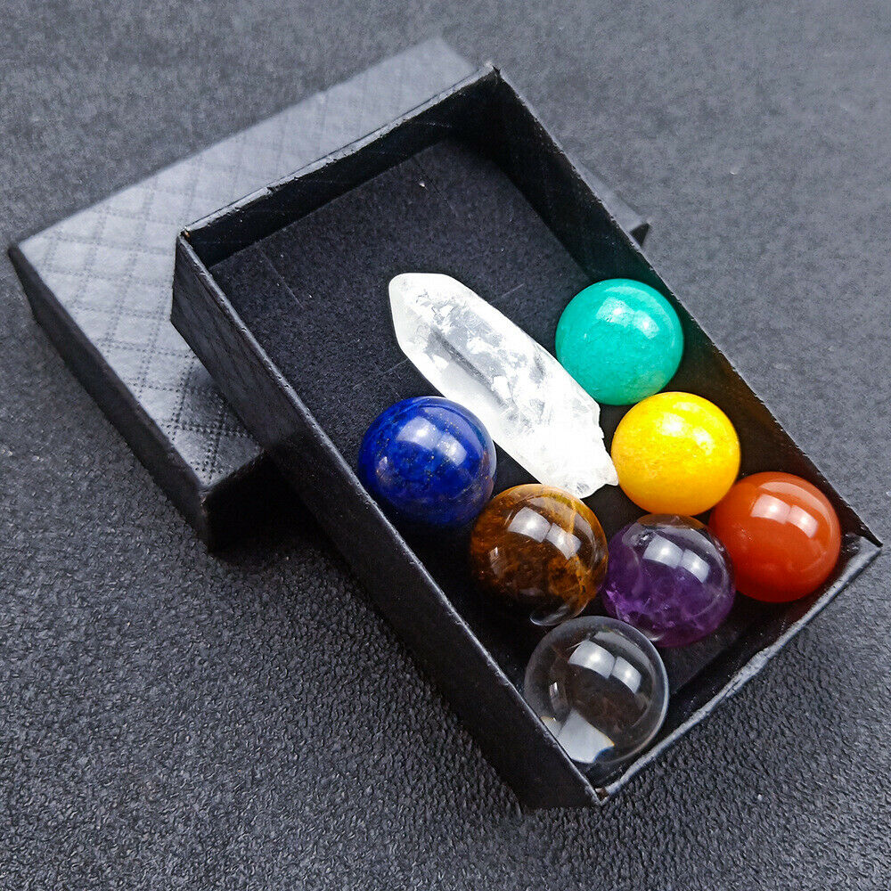 7 Chakra Stones Sphere Ball Reiki Healing Natural Gem Hexagonal Crystal Set