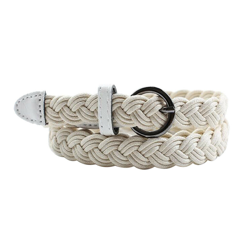 Retro Female Braided Belt Skinny Knitted Strap with Pin Buckle Waistband
