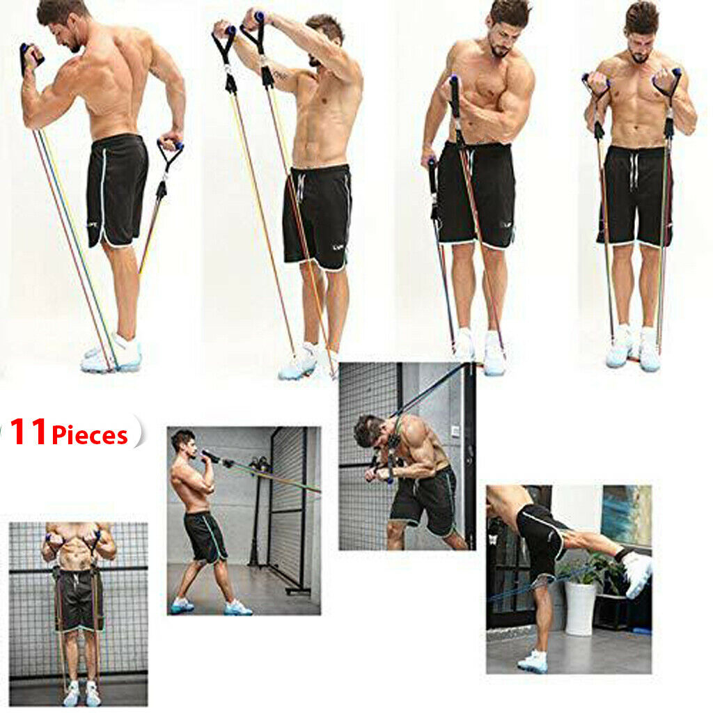 11 Pieces Exercise Bands Set with Handles Workout Bands Gym Physical Therapy