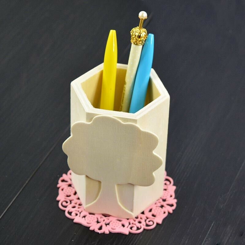 Big Tree Shape Wooden Craft Pen Case Brush Pot Pencil Desktop Storage Box Holder