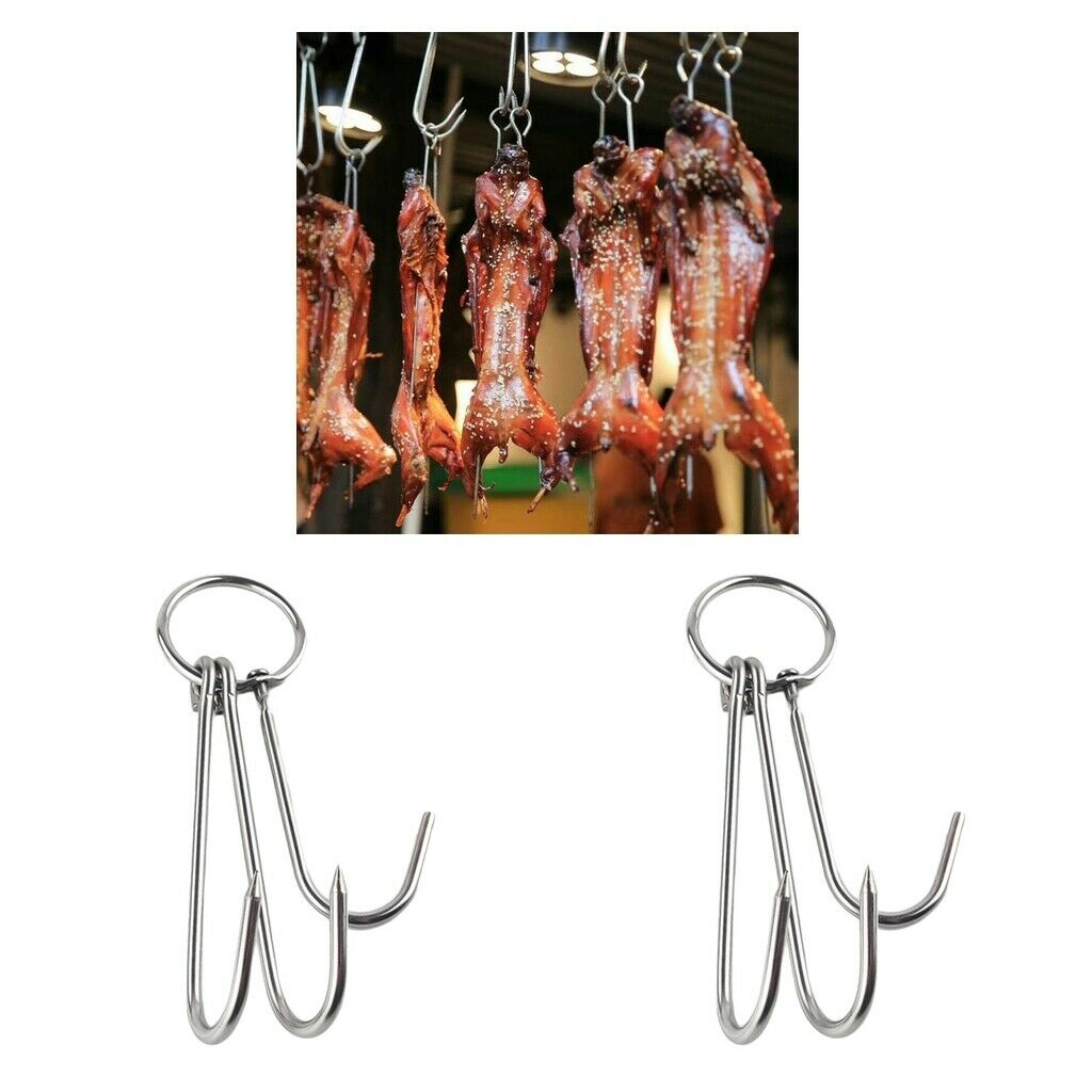 2pc Stainless Meat Hooks Sausage Smoked Barbecue Roast Hanging Drying Tools