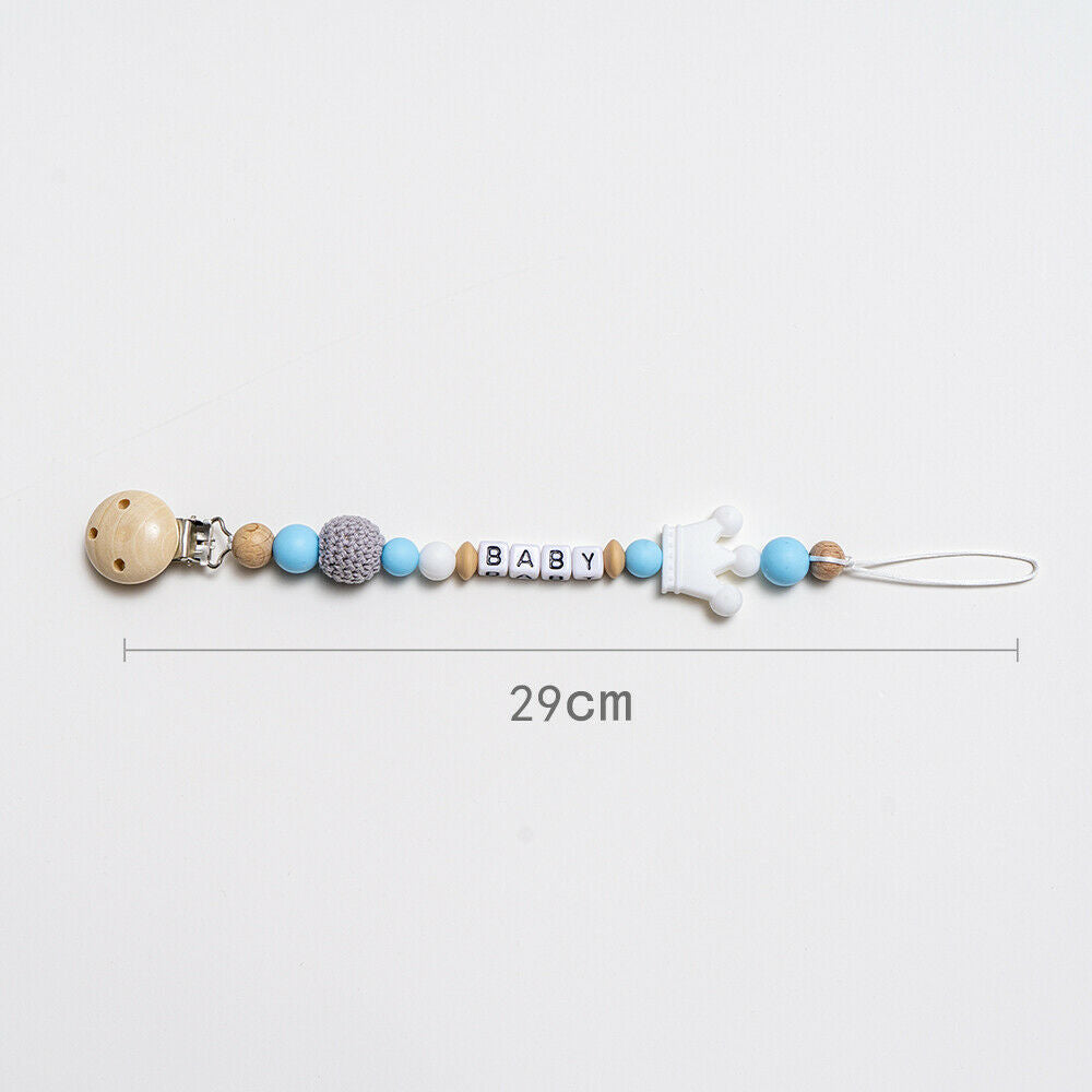 Dummy Clip Personalized Wooden Bead Pacifier Holder Soother Chain Baby Boys Hot