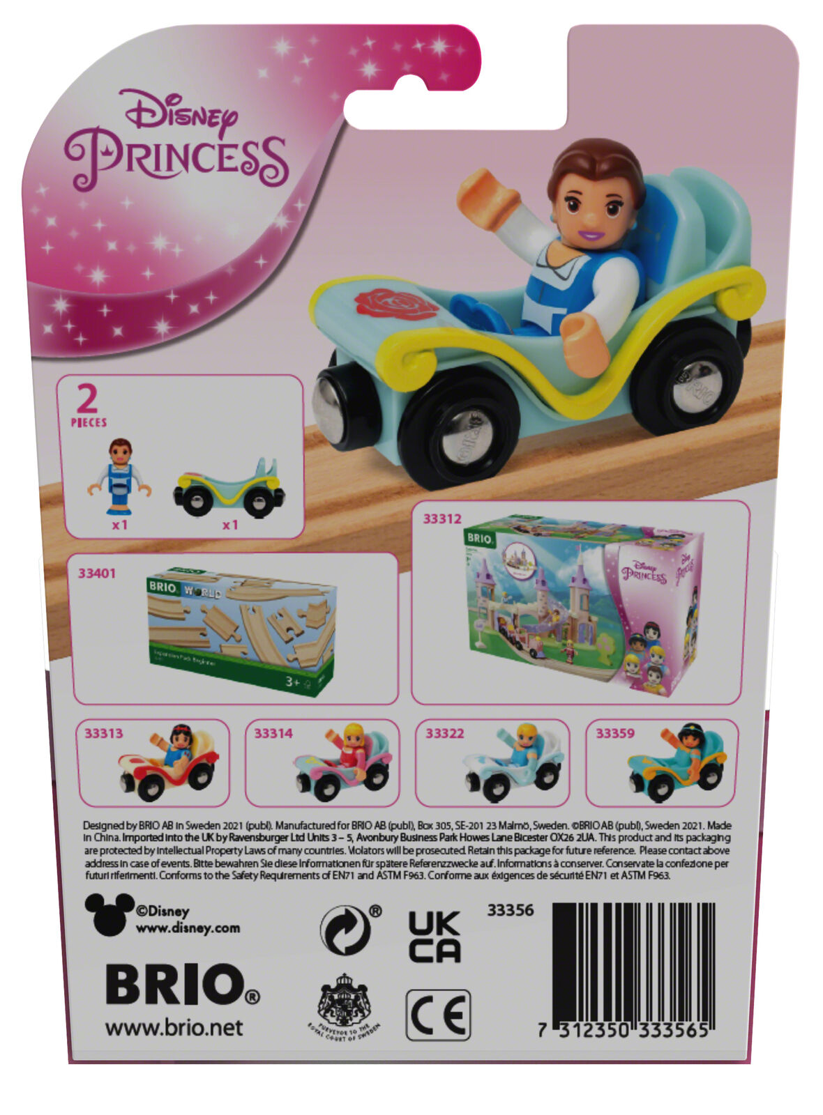 33356 BRIO Disney Princess Belle & Carriage Set Wooden Train Track Age 3 Years+