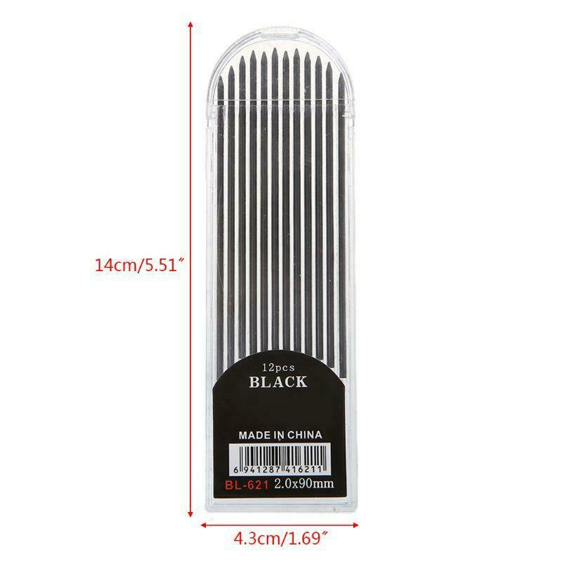 12Pcs 2.0 mm Mechanical Pencil Black 2B Lead Refills Draft Drawing Writing Art