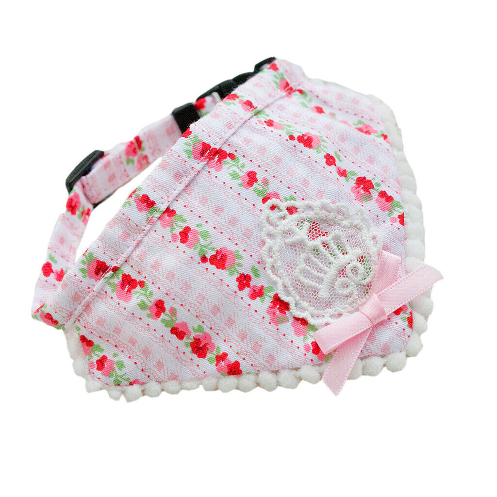 Pink Floral Pattern Dog Collar Lace Bowtie Stretchable Puppy Saliva Towel-S
