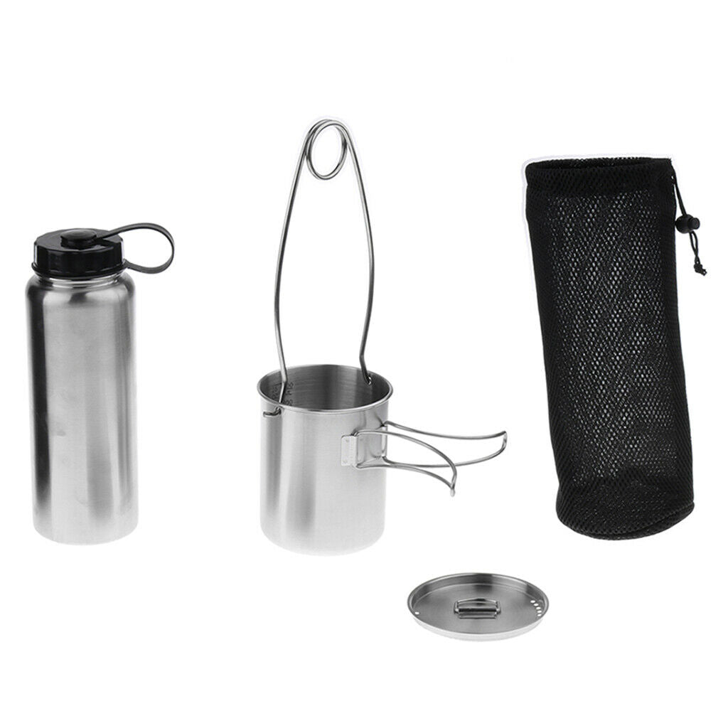 1 Set of Water Bottle + Cup + Bottle Opener + Bag, 1000ml Stainless Steel
