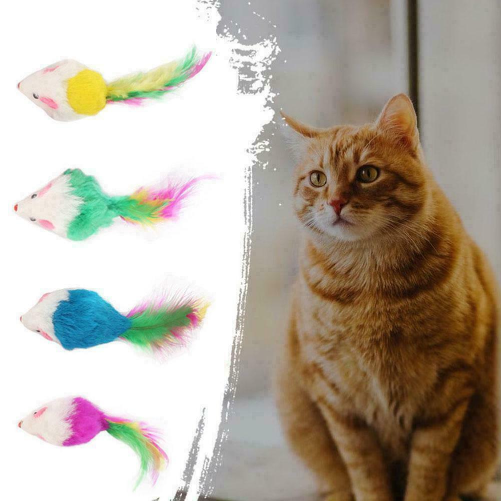 1Pcs Realistic Mouse Pet Cat Toys Mini Playing Toys with Feather Colorful new