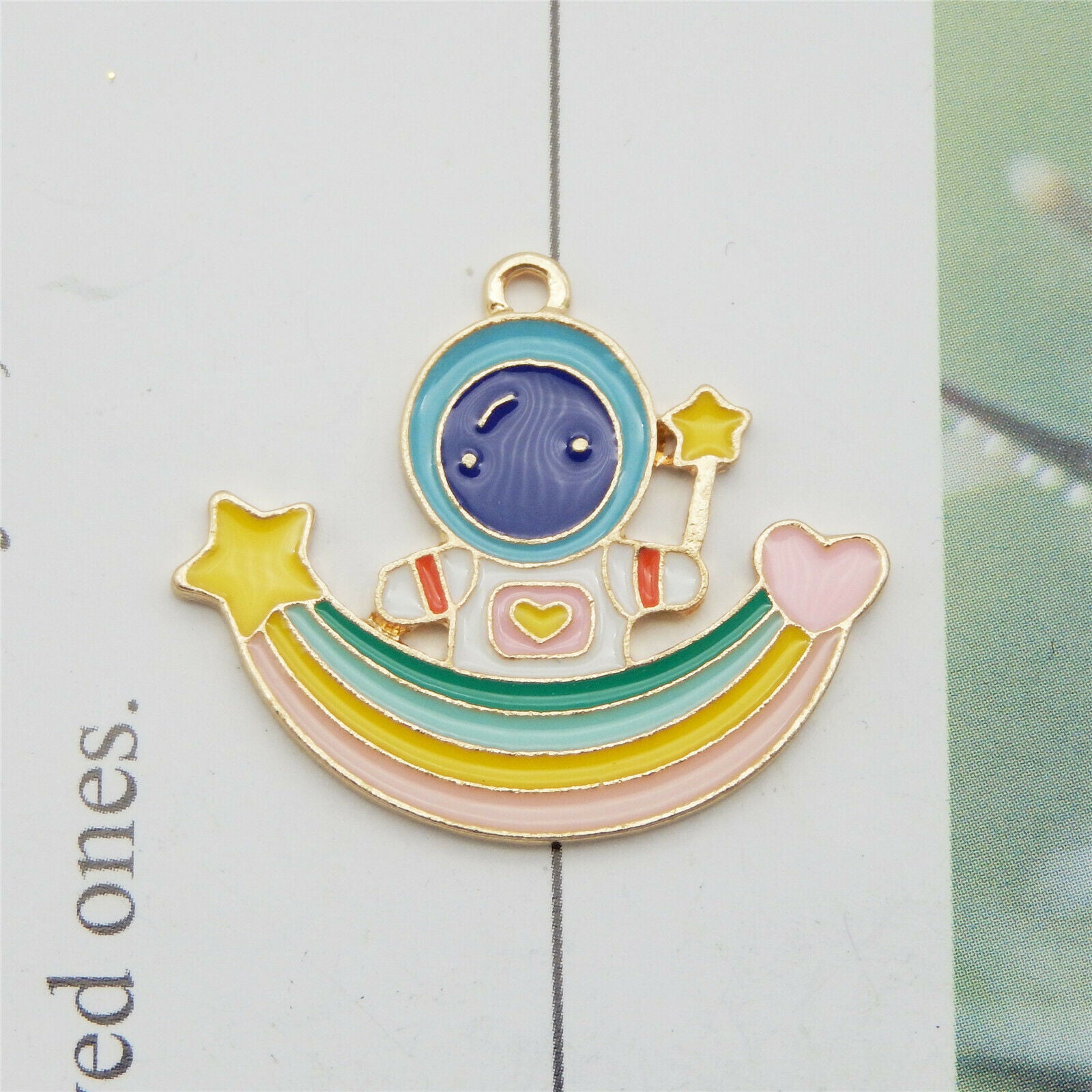 8 pcs Metal Meteor Astronaut Pendant Charm Enamel Jewelry Making Crafts 25*30mm