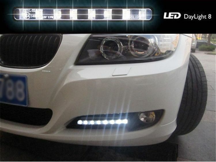 2 Pcs 8 LED 12V White Euro Driving Fog Lamp DRL Daytime Running Lights For BMW