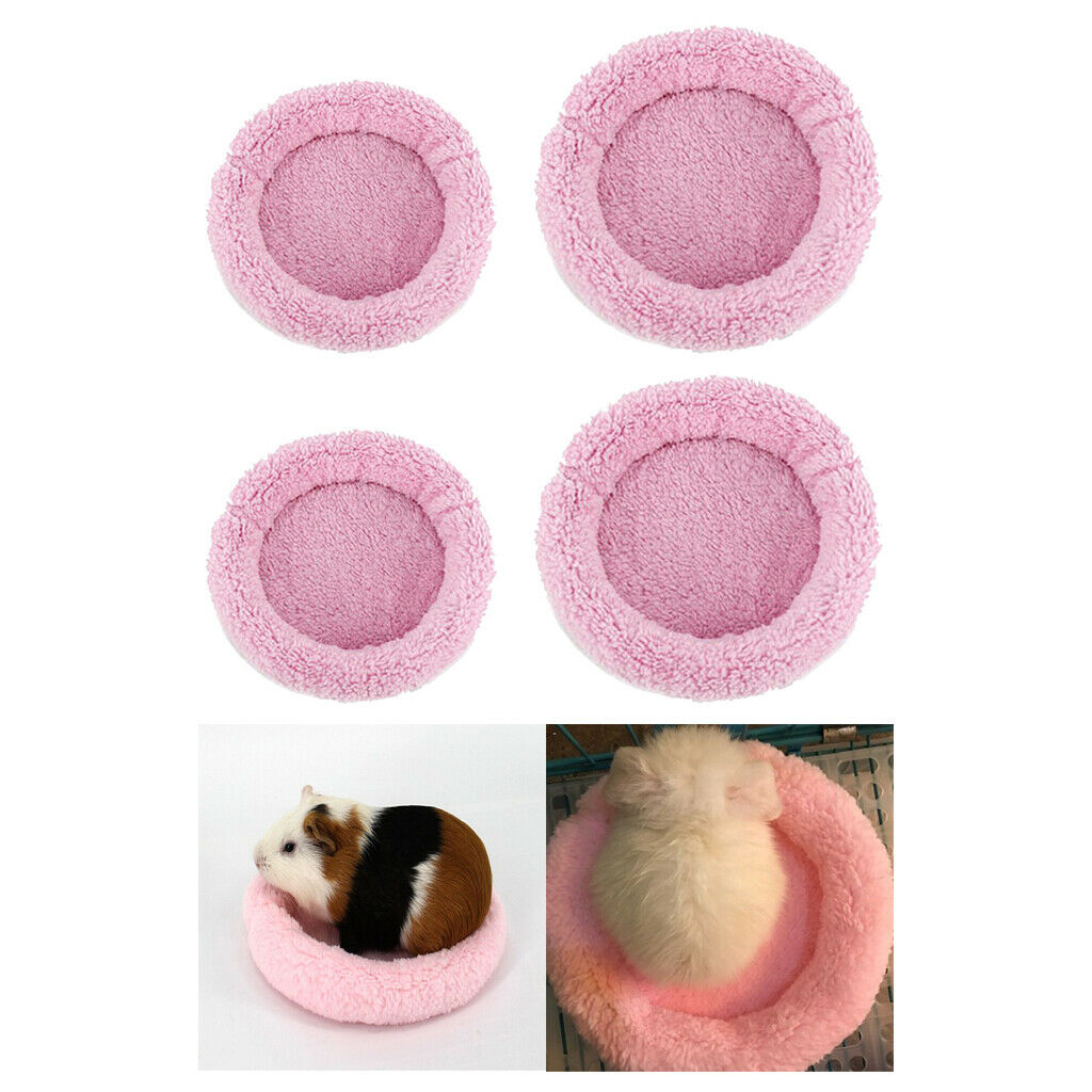 4pcs Pet Mats Warm Bedding Round for Rabbit Pig Hamster Squirrel Mice Pink