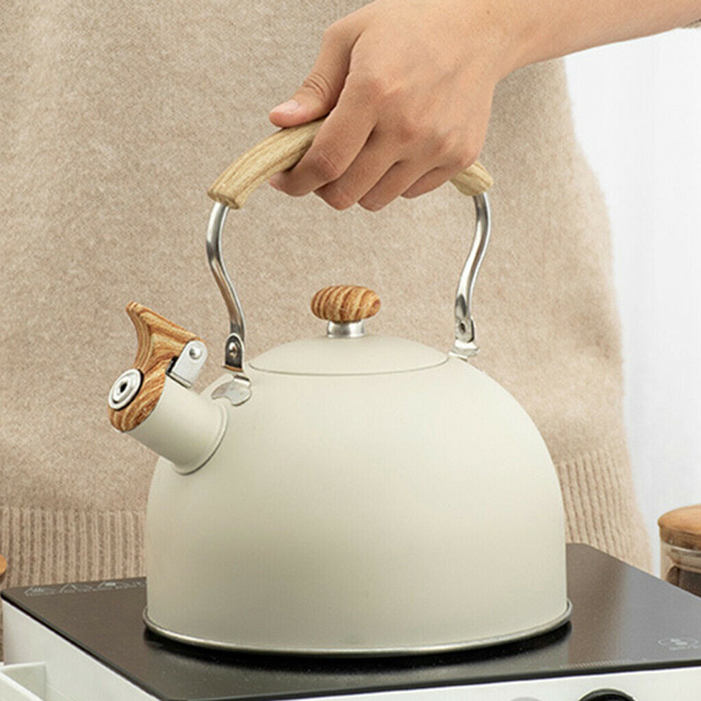 Whistling Kettle with Wooden Handle Kitchen Picnic Teapot for Gas Induction