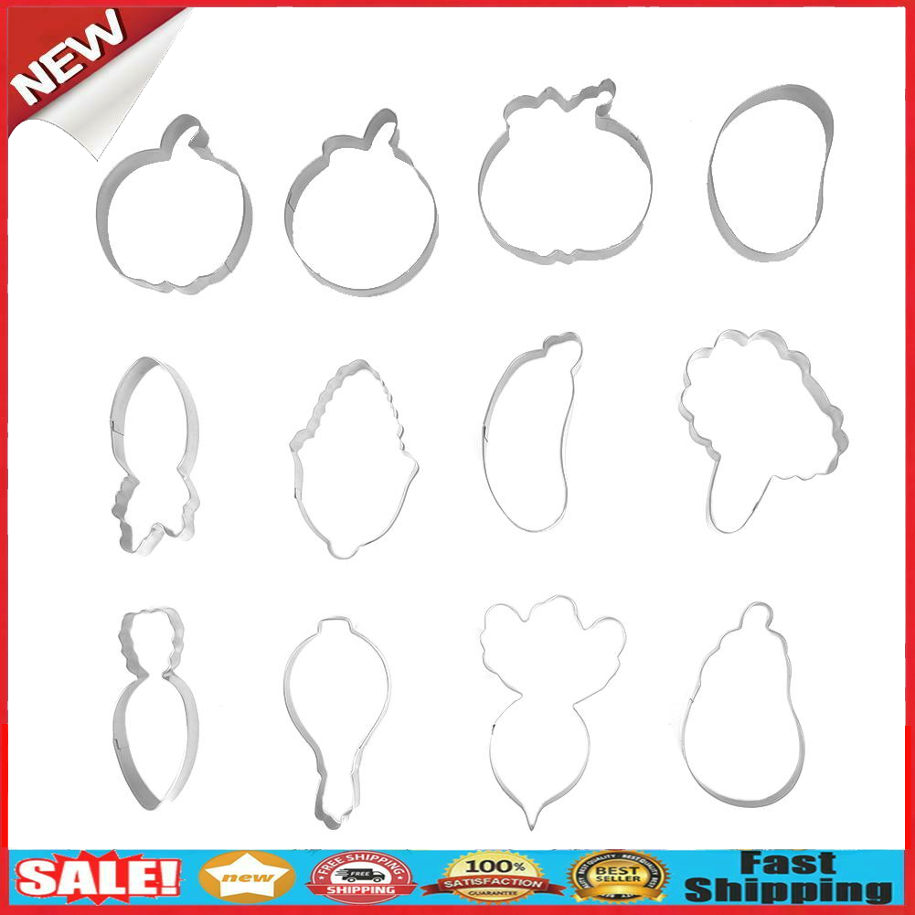 12pcs/Set Reusable Vegetable Stainless Steel Mold Cake Biscuit Baking Mould @