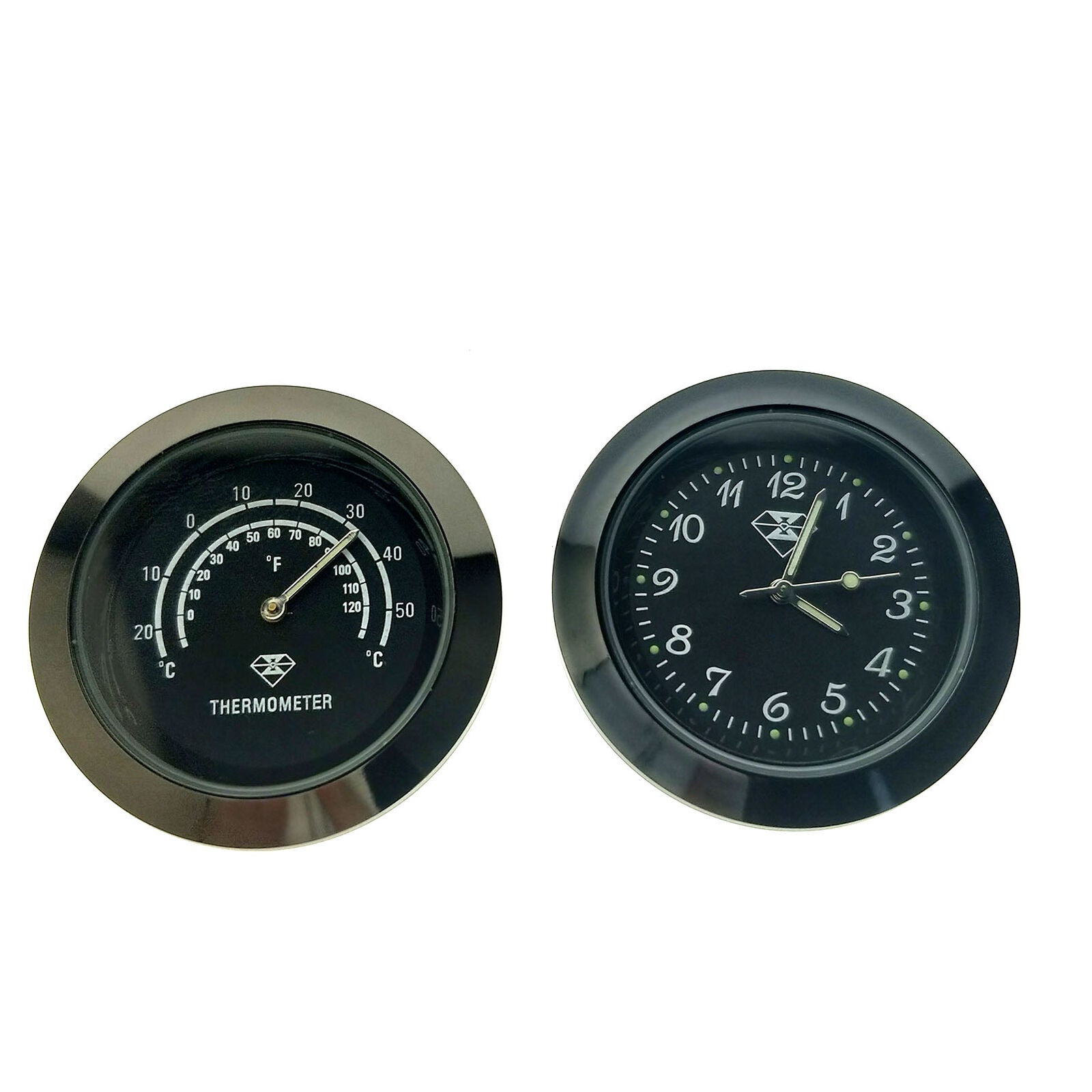 Black Aluminum Motorcycle Handlebar Watch Thermometer Time Clock Temp Night View