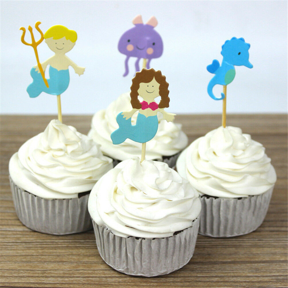 24pcs ocean style hippocampus mermaid cupcake toppers decor party supplie.l8
